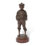 R Szcilblewski bronze patinated study of a standing peasant boy, base impressed R Szcilblewski and