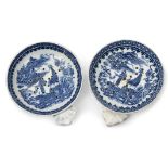 Pair of 18th century Caughley porcelain egg drainers with a blue and white fisherman printed