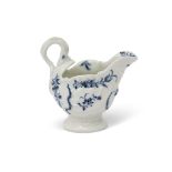 Worcester dolphin shape ewer of typical moulded design, painted in blue with trailing flowers