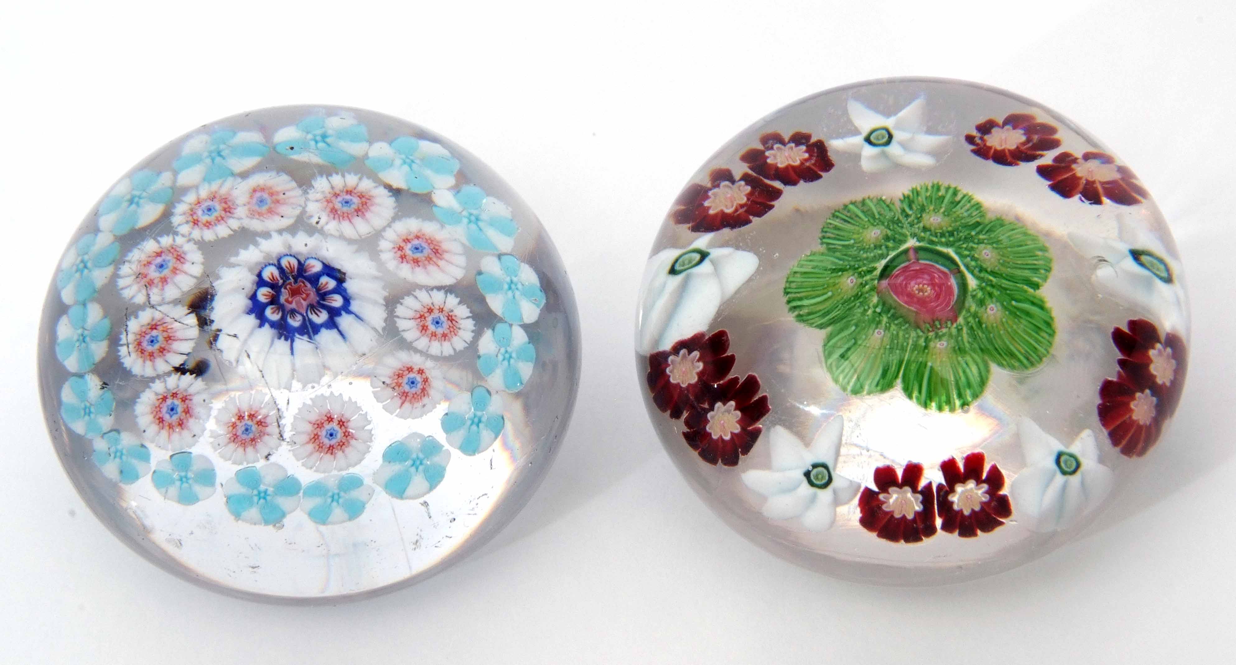 Group of four paperweights including a Baccarat primrose weight with a blue flower with white - Image 8 of 8
