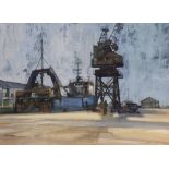 AR Moira Huntly, RI, PPPS, RWA, RSMA (born 1932) "The Julius Girmundsson Unloading at Hull Docks"