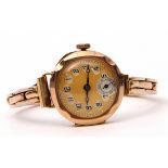 Ladies first quarter of 20th century 9ct gold cased wrist watch with blued steel hands to a gilded