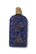 Fine 18th century Bristol blue glass scent bottle by James Giles, painted in gilt throughout with