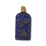 Fine 18th century Bristol blue glass scent bottle by James Giles, painted in gilt throughout with