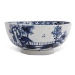 Lowestoft porcelain slop bowl decorated in underglaze blue with the long fence pattern, circa