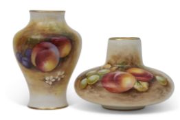 Two Royal Worcester vases, comprising a baluster vase painted with fruit, signed Moseley, with