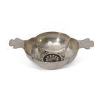 Late 18th century Scottish (?) provincial miniature quaich with prick engraving decoration,