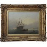 Nicholas Condy (1793-1857) "Man of War at anchor" oil on panel, signed lower right, 29 x 39cm