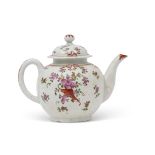 18th century Lowestoft porcelain tea pot decorated in Compagnie des Indes style with floral sprays