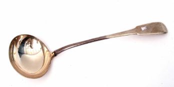 George IV provincial large soup ladle in Fiddle pattern with oval bowl, Exeter 1825 by William