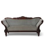 William IV mahogany three piece suite comprising a pair of armchairs with carved and shaped