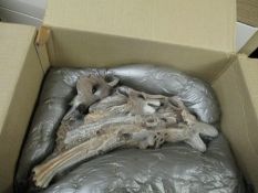 BOX CONTAINING A RESIN WALL HANGING OF WOLVES