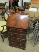 SMALL PROPORTIONED REPRODUCTION MAHOGANY BUREAU WITH FOUR FULL WIDTH DRAWERS WITH RINGLET HANDLES