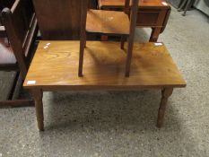 MODERN RECTANGULAR ELM TOP TABLE ON FOUR TURNED LEGS