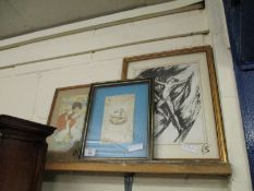 NURSERY PRINT OF A GIRL WITH GEESE AND A FURTHER FRAMED NUDE STUDY AND A VICTORIAN FORGET-ME-NOT (3)