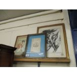 NURSERY PRINT OF A GIRL WITH GEESE AND A FURTHER FRAMED NUDE STUDY AND A VICTORIAN FORGET-ME-NOT (3)