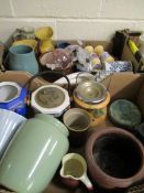 TWO BOXES CONTAINING BISCUIT BARRELS, JUGS ETC