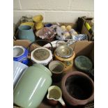 TWO BOXES CONTAINING BISCUIT BARRELS, JUGS ETC