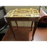 LACQUERED AND INLAID TABLE TOP SEWING BOX