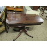REGENCY MAHOGANY FOLD-OVER CARD TABLE WITH BAIZE LINED INTERIOR WITH CANTED CORNERS ON A
