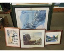 GROUP OF MIXED GREEN FRAMED CONTINENTAL PRINTS ETC