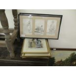 THREE VICTORIAN HAND COLOURED FASHION PRINTS, TWO FURTHER PRINTS AND OTHERS (7)