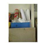 BOX CONTAINING ROLLED ORDNANCE SURVEY MAPS ETC