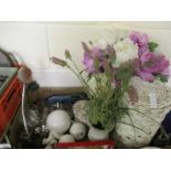 BOX CONTAINING ORNAMENTS, FAKE FLOWERS ETC