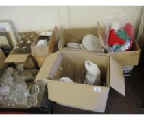 FOUR BOXES OF CARAFES, DOULTON BERKSHIRE PART DINNER WARES ETC (4)