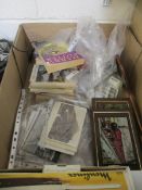 BOX CONTAINING MIXED BOOKS, HARRY POTTER FIRST EDITION, POSTCARDS ETC