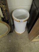 PORCELAIN AND GILDED CIRCULAR STICK STAND AND A FURTHER CREAM VASE