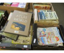 FOUR BOXES OF BOOKS TO INCLUDE COUNTRY LIVING MAGAZINES ETC