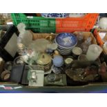 BOX CONTAINING PERFUME BOTTLES, COPENHAGEN PLATES ETC