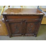 MAHOGANY FRAMED TWO CARVED DOOR SMALL CABINET