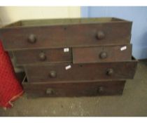 19TH CENTURY MAHOGANY FRONTED AND ELM LINED DRAWERS OF TWO OVER THREE FULL DRAWERS (LACKING CASE)