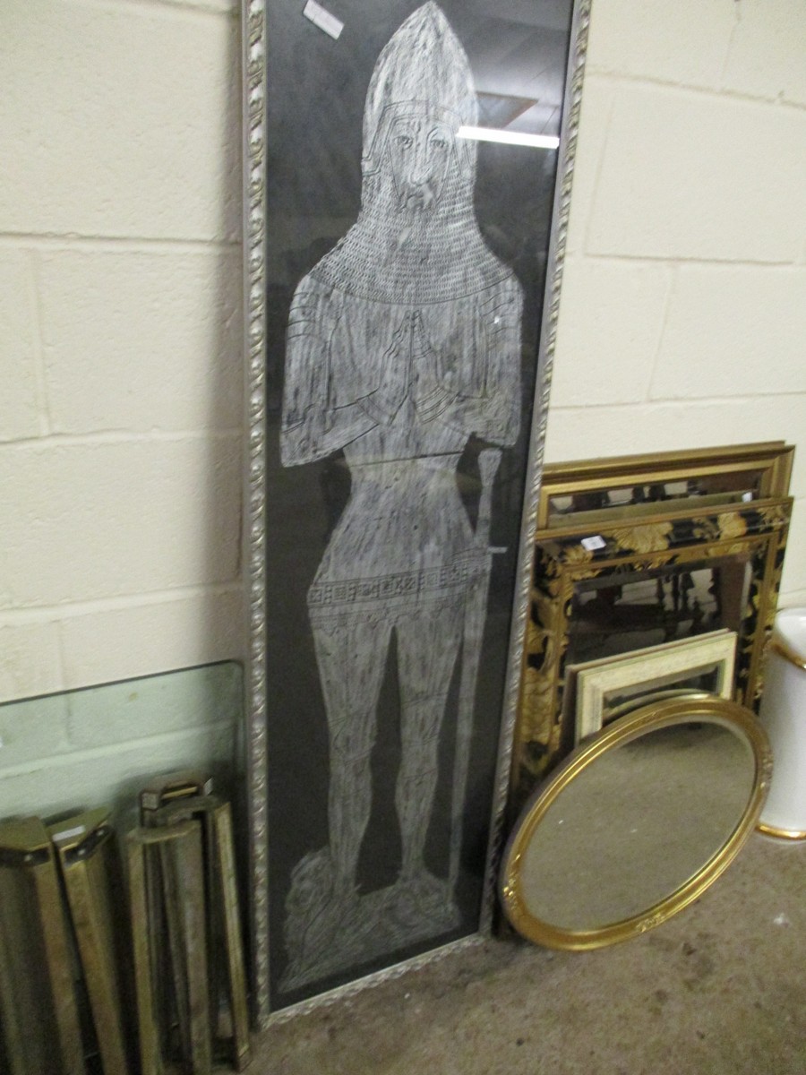 RECTANGULAR SILVER FRAMED RUBBING OF A KNIGHT