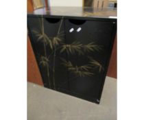 LACQUERED TWO DOOR CABINET WITH BAMBOO DECORATION