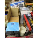 BOX CONTAINING 16 CD-ROM DISC HOLDER, CAMPING GAS COVER, LIGHT FITTINGS ETC