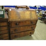 MAHOGANY AND ROSEWOOD BANDED THREE FULL WIDTH DRAWER BUREAU WITH DROP FRONT