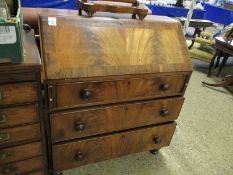 MAHOGANY AND ROSEWOOD BANDED THREE FULL WIDTH DRAWER BUREAU WITH DROP FRONT