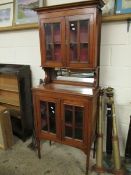 LATE 19TH CENTURY MAHOGANY SIDE CABINET WITH GLAZED TOP AND BOTTOM AND CENTRAL MIRROR