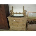 VICTORIAN WAXED PINE MIRROR BACK DRESSING CHEST WITH THREE FULL WIDTH DRAWERS WITH TURNED KNOB