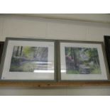 TWO FRAMED SIGNED PRINTS OF A WOODLAND PATH IN BLOOM