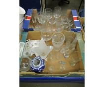 TWO BOXES OF GLASS WARES, WINE GLASSES ETC