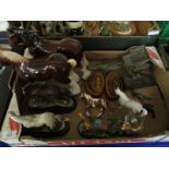 BOX CONTAINING HORSE ORNAMENTS ETC