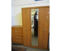 BEECHWOOD FRAMED DOUBLE DOOR WARDROBE AND A FURTHER FOUR FULL WIDTH DRAWER CHEST (2)
