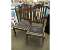 PAIR OF OAK FRAMED HIGH BACK DINING CHAIRS WITH REXINE DROP IN SEATS