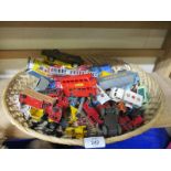 BASKET CONTAINING MIXED PLAYWORN DIE-CAST TOYS