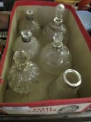 BOX CONTAINING MIXED SILVER RIMMED GLASS BODIED SCENT BOTTLES