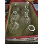 BOX CONTAINING MIXED SILVER RIMMED GLASS BODIED SCENT BOTTLES